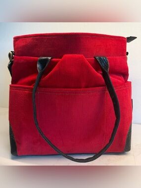 Rebekah Scott Designs Phoebe Tote Bag Red Corduroy Black Checkerboard Lining NEW